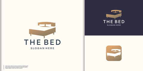simple bed furniture logo inspiration. golden color inspiration for business interior bedroom vector - obrazy, fototapety, plakaty