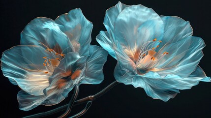 Turquoise Exotic Flowers: Surreal Macro Isolated on Black for Greeting Cards, Anniversaries, Weddings, Mother's and Women's Day Design