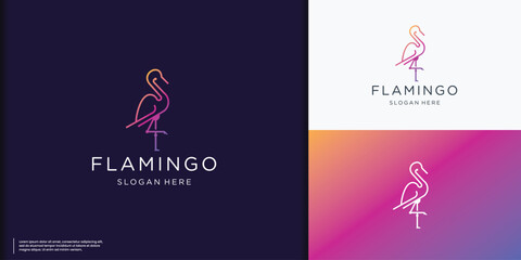 futuristic monoline flamingo logo. line art style bird flamingo with modern gradient color branding inspiration © ulhaq_std