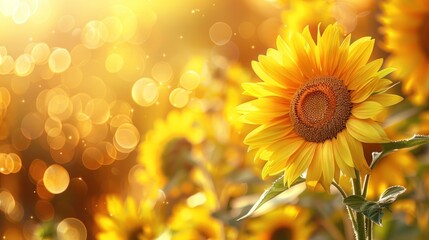 Blurred Sunny Background with Vibrant Sunflowers
