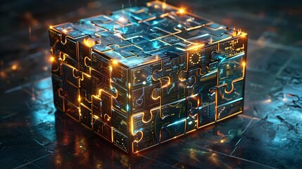 Glowing Encrypted Puzzle Box Representing Cryptographic Data Challenges