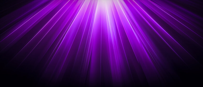 Bright purple lilac neon light rays and stars on a black background. Dark abstract ultra wide gradient exclusive background. For design, banners, wallpapers, templates, art, creative projects, desktop