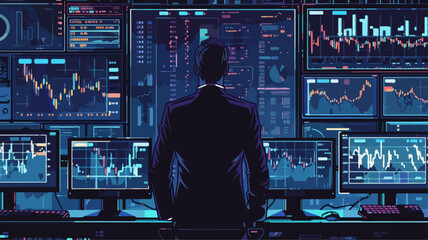 Finanzen Aktien Trading Analyse Bildschirm Business Man  - obrazy, fototapety, plakaty