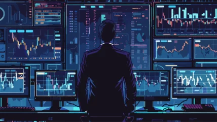 Foto op Plexiglas Finanzen Aktien Trading Analyse Bildschirm Business Man  © THM