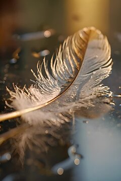 a close up of a feather on a table