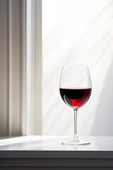 Simplicity and Elegance: Single Glass of Red Wine in Sunlit Room
