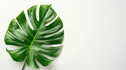 Fototapeta na wymiar Monstera Deliciosa Leaf on White Background Mockup - Tropical Greenery for Interior Design or Botanical Illustrations