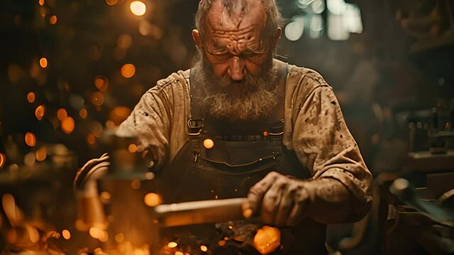 Master blacksmith crafting metal with fiery precision.generative ai