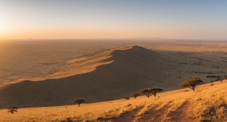 Fototapeta na wymiar Landscape Africa, vast plains of the Serengeti, golden, hour