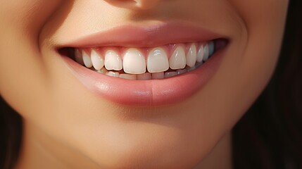 Close up shot of a woman's smile with white healthy teeth, Banner for dentistry or dentist advertising, healthy teeth concept