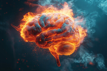 burning human brain on fire with flames