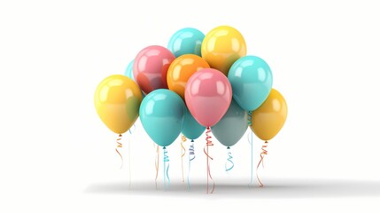 HD capture of a mockup featuring a bunch of helium-filled balloons in various sizes, tied with a ribbon, against a clean white background.