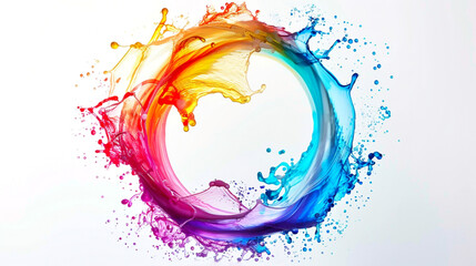 Colorful Paint Circle with Splashes, Watercolor Creative Abstract Background