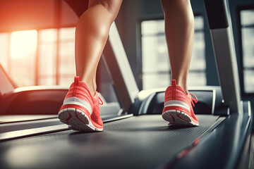 Chase Your Goals: Dynamic Running Shoes in Action on Treadmill - obrazy, fototapety, plakaty