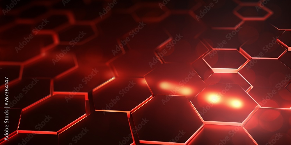 Wall mural abstract red technology hexagonal background