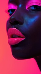 Close-up on neon pink lips