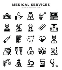 Set of MEDICAL SERVICES Icons. Simple Lineal Fill art style icons pack. Vector illustration.