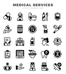 Set of MEDICAL SERVICES Icons. Simple line art style icons pack.for website and mobile site and apps.