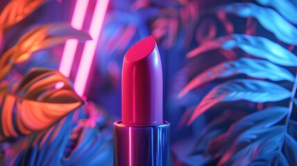  Close-up of a 3D-rendered lipstick in a vibrant summer hue - obrazy, fototapety, plakaty