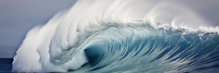 Massive high sea wave ideal for surfing, perfect for copy space and surfer enthusiasts