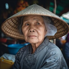 Elderly Vietnamese woman in traditional clothing