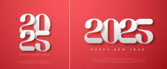 New Year 2025 Vector. With white numbers in a soft red background. Premium vectors for greetings, celebrations and welcome the new year 2025.