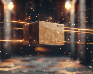  3D render of a parcel leaping over obstacles close-up - obrazy, fototapety, plakaty
