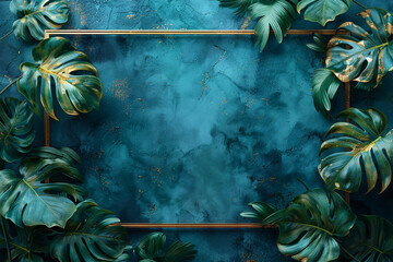 The backdrop featuring a natural Monstera features a wooden frame