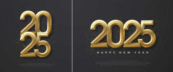 New Year 2025 Design. Vector Illustration Number 2024 with luxury gold colors glittering vector design for greetings and celebration of Happy New Year 2025.