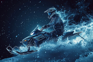An illustration of an athlete on a snowmobile. Extreme sports. Design of clothes, albums, notebooks. Sports banners - obrazy, fototapety, plakaty