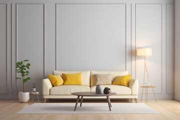 Envision a modern living space with a strategically positioned 3D wall mockup, contributing to the overall aesthetic of a Scandinavian-inspired interior design.