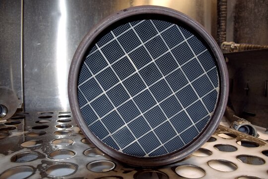 Truck DPF closeup, FAP, Diesel Particulate Filter, clean filter DPF from truck from above, filtr cząstek stałych, filtr dpf.