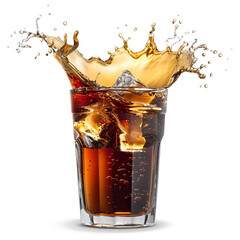 cola splashing out of glass., Isolated transparent background, png