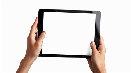 Female teen hands using tablet with white screen