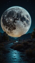 Wallpaper mountainous landscape illuminated by moonlight
