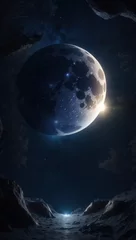 Wallpaper mountainous landscape illuminated by moonlight