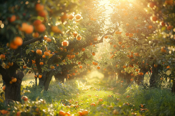 Fototapeta na wymiar Orchard with Ripe Oranges