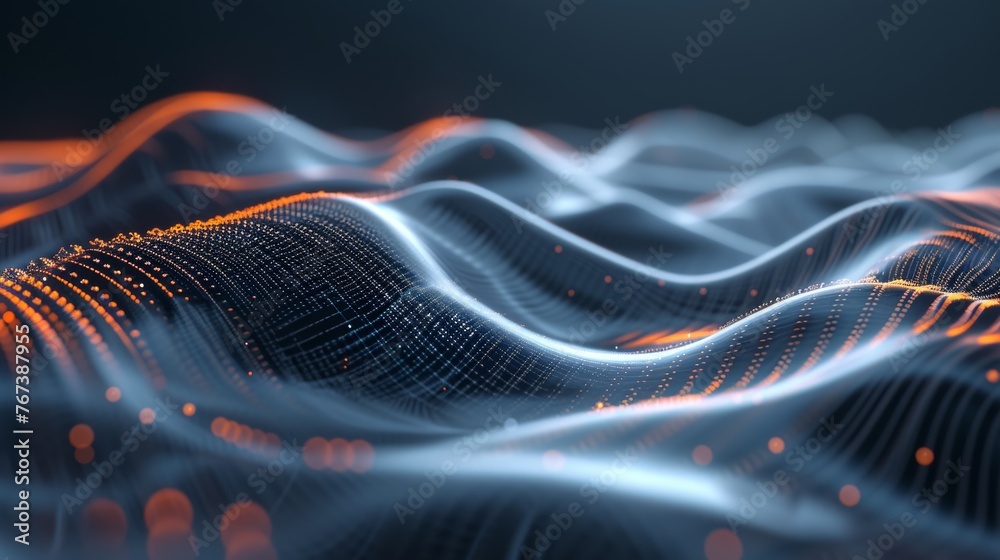 Poster abstract technology digital background with glowing particles. futuristic wave with depth of field a