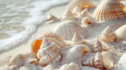 Obraz na płótnie Canvas Seashells on the beach. Selective focus