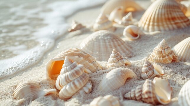 Seashells on the beach. Selective focus