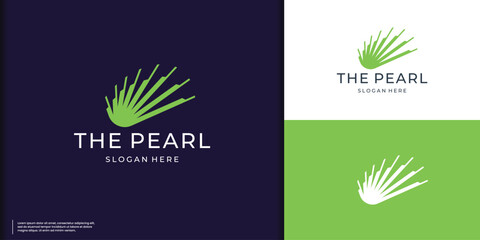 The pearl shell logo inspiration. Luxury pearl flat vector modern concept