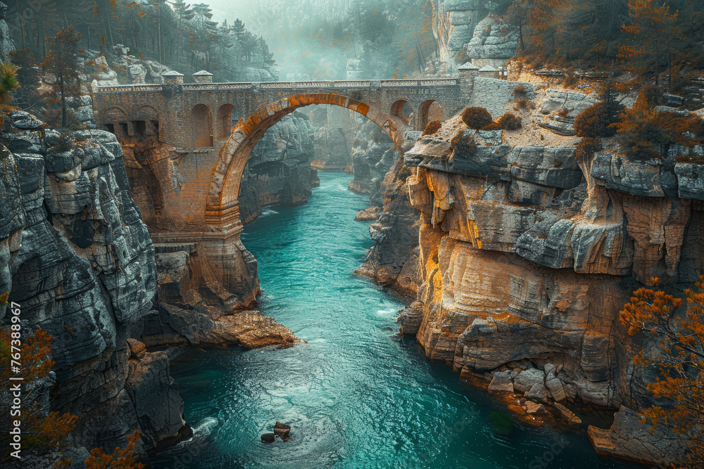 Aufkleber a bridge spanning a chasm, connecting separated communities. concept of fostering unity and connecti