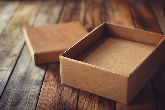 Opened box on a wooden surface