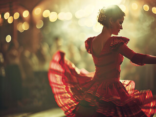 Beautiful young woman dancing flamenco	 - Powered by Adobe