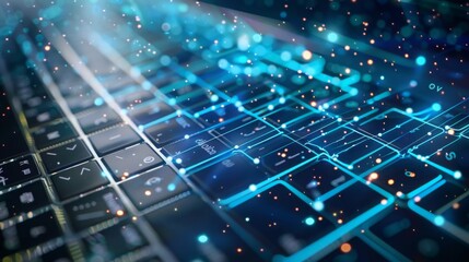 Obraz premium Abstract Technology Keyboard with Glowing Data Streams