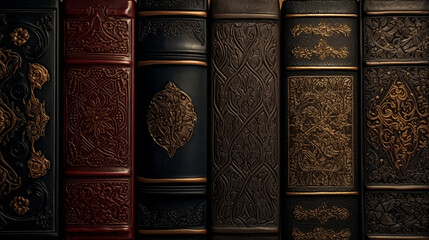 Classic Book Collection with Elaborate Embossed Covers, Old World Charm
