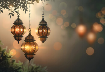 Elegant Eid al-Adha greeting card with traditional lantern and Islamic calligraphy, expressing blessings and joy for the holiday. - obrazy, fototapety, plakaty