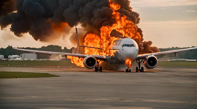 Emergency Landing - Plane Burning on the Runway Footage