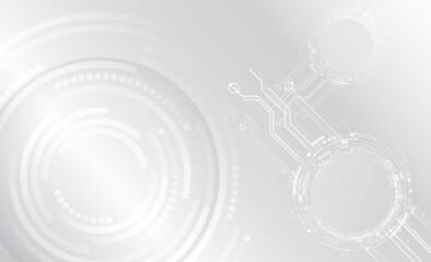 Abstract hi tech communication for presentation or banner. Sci-fi gray background with various technology elements. Science concept, circles with shadows and circuit board.