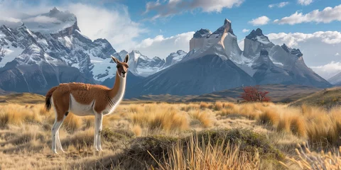 Raamstickers Guanaco Llama Grazing in Patagonian Plains © Centric 